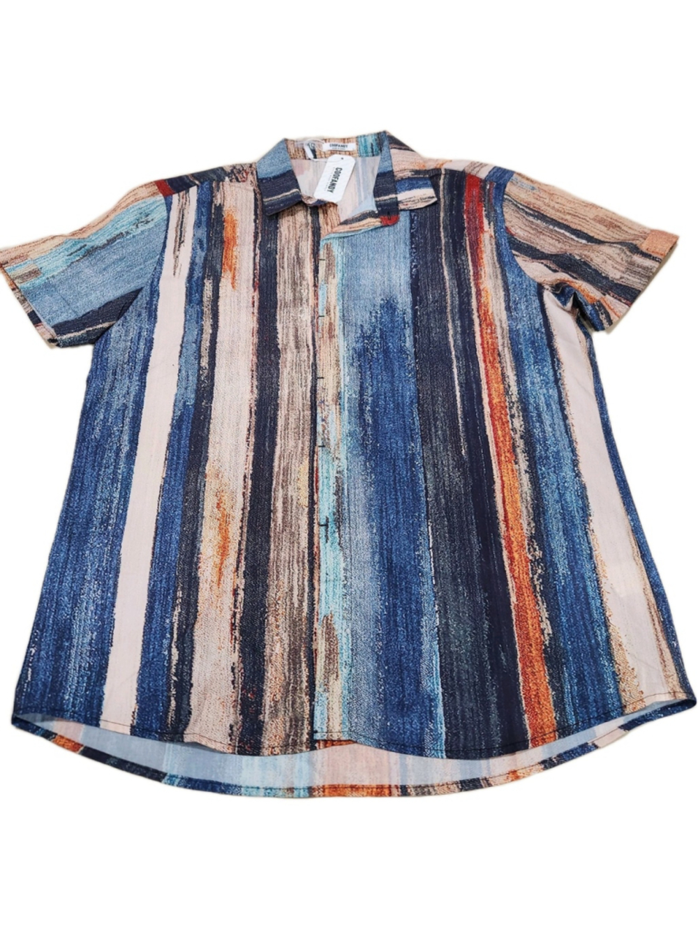 Coofandy Shirt Mens Large Short Sleeves Linen Blend Gradient Print NWT